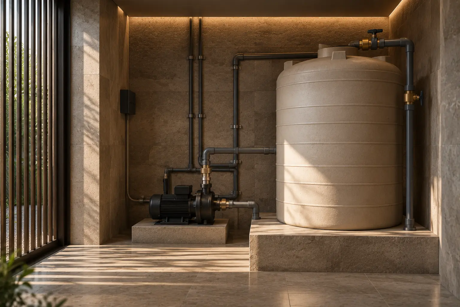 A utility space — pump and tank installed with care.